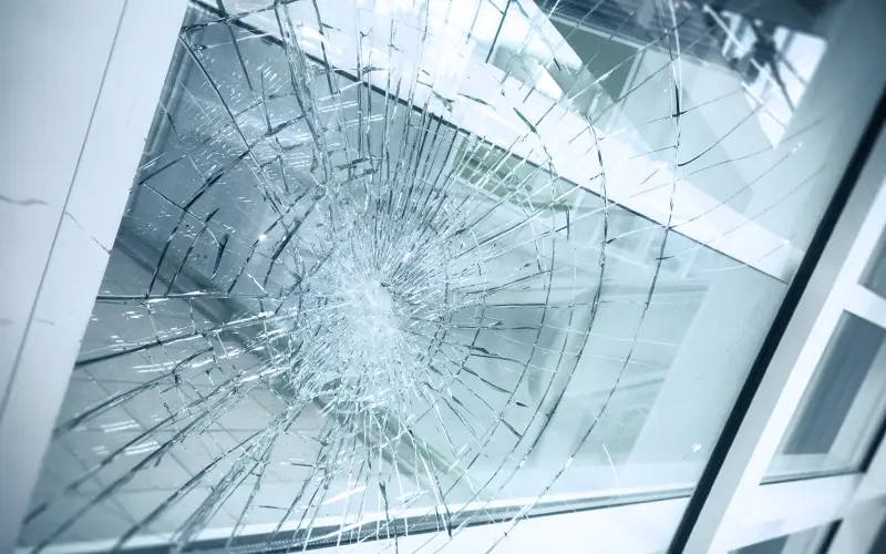 Security window film protects cracked glass from shattering or breaking into shards